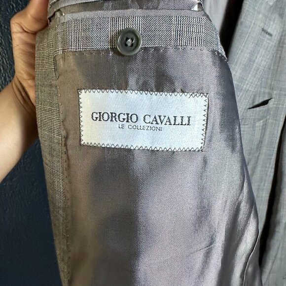 Giorgio Cavalli Men’s 46R Beige Windowpane Wool DBL Vent Blazer Italy Office - Picture 10 of 14